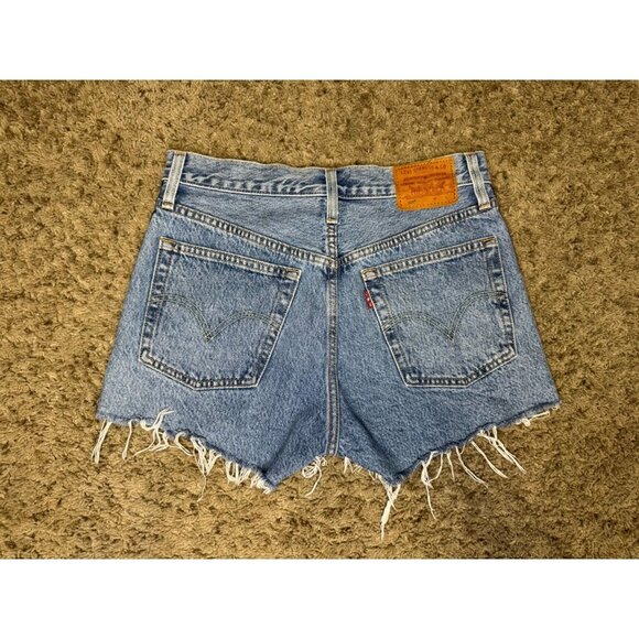 LEVIS Premium 501 Sport Tape Hi-Rise Cutoff Button Fly Denim Blue Jean Short W26 - Picture 2 of 9